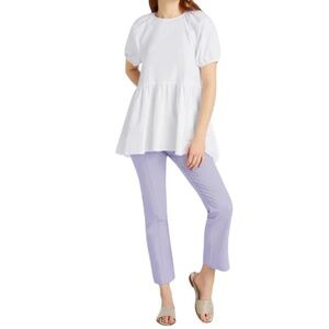 Hill House The Francesca Puff Sleeve High Low Top in White
